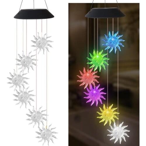 LED Solar Powered Lighting Wind Chimes Home Garden Solar Light Outdoor Christmas Sun Moon Wind Chime Hanging Decoration Lamp