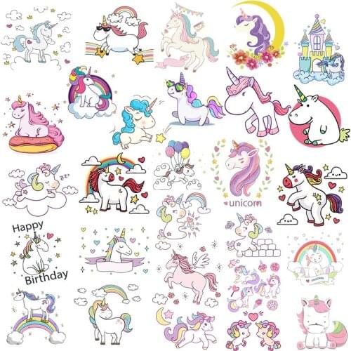 Cute Letter Flower Unicorn Animal Iron On Patches For DIY Heat Transfer Clothes T-Shirt Thermal Stickers Decoration Printing