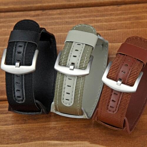 18/20/22/24mm Universal Watchbands Fashion Woven Nylon Sport Leather Wrist Strap Men Quick Release Replacement Watch Accessories