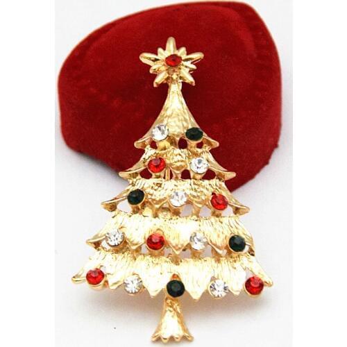 Gold Color Colorful Crystals Christmas Tree Brooch Special Gift Christmas Brooch