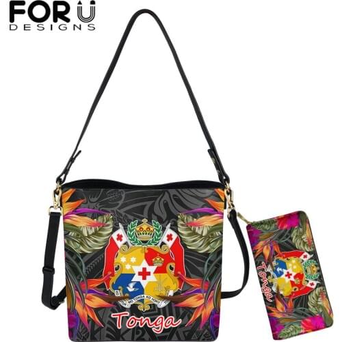 FORUDESIGNS Hawaiian Bags for Women Polynesia Tonga Tribe Print Casual Ladies Crossbody Bag Pu Bucket Totes Purse Bolsa Feminina