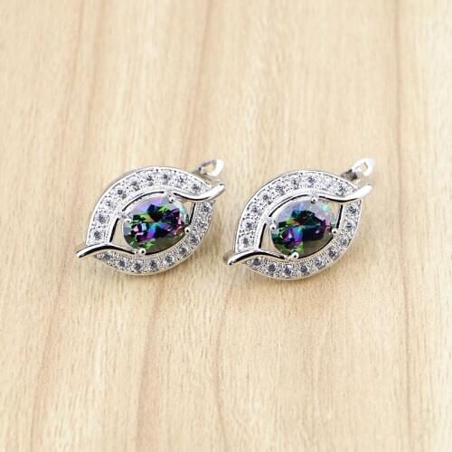 Silver 925 Jewelry Mystic Rainbow Fire Cubic Zirconia Earrings White CZ Earring For Women Free Gift Box