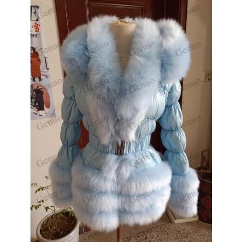 New 2021 Winter Warm Down Jacket Women Furry Real Fur Collar White Duck Down Jacket Winter Down Coat With Hooded