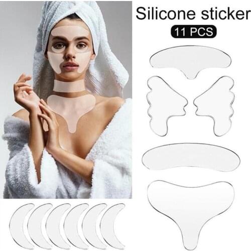 11Pcs Silicone Removal Sticker Face Forehead Neck Eye Sticker Pad Reusable Anti Aging Skin Lifting Care Patch