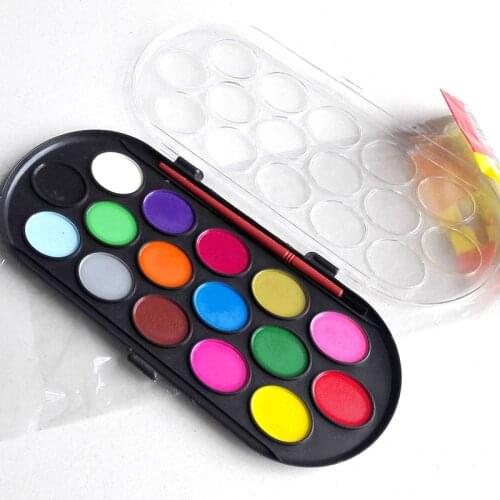 16 Colors Solid Watercolor Paint Set with Paintbrush Beginner Painting Supplies Children Doodle Educational Toys Art Tool