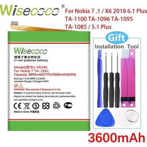 Wisecoco HE340 3600mAh Battery For Nokia 7 N7 TA-1041 TA-1046 Phone Battery Replacement + Tracking Number
