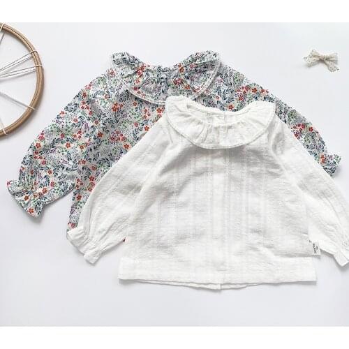 2021 Spring Autumn Fashion Childrens Clothing Cotton Baby Kids Girl Long Sleeve Cutout Jacquard Flower Floral Blouse Shirts