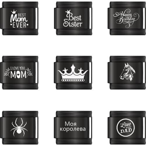 Hapiship 2021 New Black Horse Crown Best Sister Love Dad Daisy Charm Links Fit 9mm Bracelet Stainless Steel Diy Making DJTop3