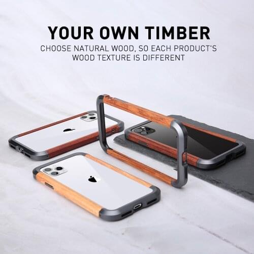 Phone Case For iPhone 11 Original R-Just Wood Bumper Metal Case For iPhone 11 Pro Max XS Max XR X Aluminum Frame Phone Cases