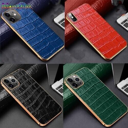 Croc Pattern Cow Leather Case For iPhone X XR XS Max 12 11 Pro MAX 12 Mini Case Luxury 12Mini 11Pro 12Pro Genuine Leather Cover