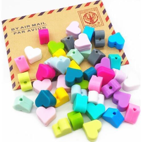 Chenkai 100pcs 15mm BPA Free Silicone Heart Teether Beads DIY Baby Shower Pacifier Dummy Necklace Jewelry Toy Accessories