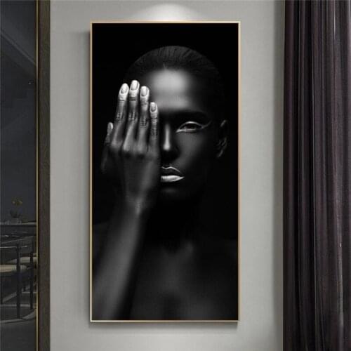 Black Girl With Silver Lips Canvas Paintings African Girl Wall Art Canvas Posters And Prints Wall Pictures For Living Room Decor