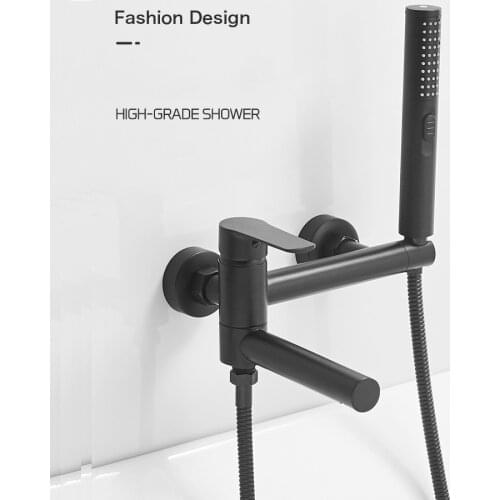 Black Bathtub Shower Faucet Hot & Cold Water Mixer Value Wall Mounted Tap Golden Washroom Faucets with Sprayer Gun&Handshower