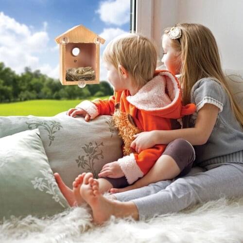 Wood Bird Nests Suction Cup Visible Bird Home Garden Window Birdhouse Dispenser Food Container House Bird Feeder Outdoor HOT