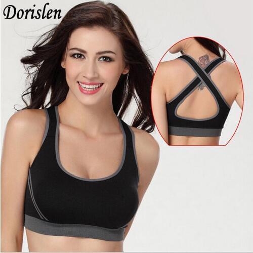 Dorislen Double Layer Padded Stretch Bra Fitness Crop Bras Back Cross Racerback 100pcs