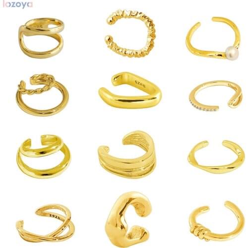 LOZOYA 925 Sterling Silver Irregular Rock Clip Earring Punk Geometric Round Circle No Piercing Party Luxury Crystal Jewelry