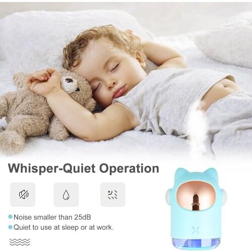 300ml Mini Humidifier USB Powered Aromatherapy Diffuser Cool Mist Humidifier with Night Light Auto Shut Off for Bedroom Office