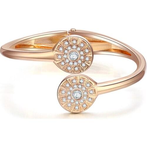 Gold Color Crystal Alloy Fashion Punk Bracelet for Women Open Bangles Bracelets Pulseira Jewelry Gifts