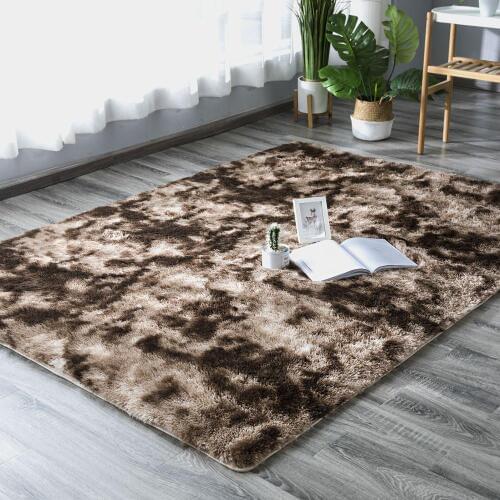 Motley gradient tie-dye carpet European long hair fashion bedroom carpet bay window bedside mat Nordic minimalist sofa floor rug