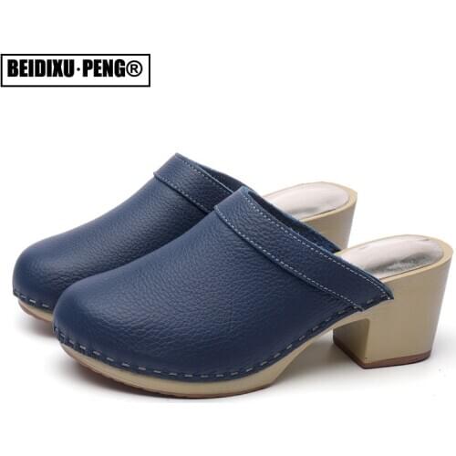 Summer Slippers Womens Pumps Corium Mules Shoes Femme Platform Wedge Heels Slip On Outdoor Mujer Sandal Cow Suede Casual Shoes