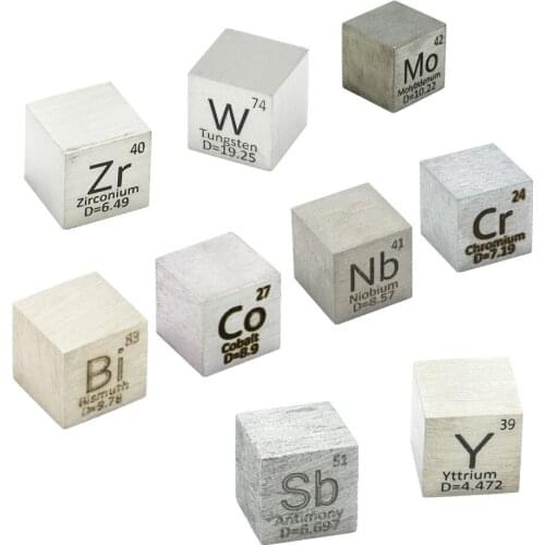 Element Metal Cube Set 10mm Density Cubes Up 99.99% Purity Zr Tungsten Bi Cobalt Antimony Mo Niobium Cr Y