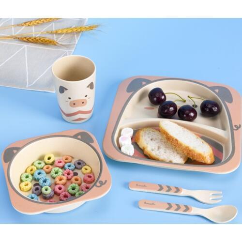 5pcs Children’s Dishes Baby Food Bamboo Tableware Cartoon Baby Plates Children Bamboo Fiber Baby Bowl Dishes For Children