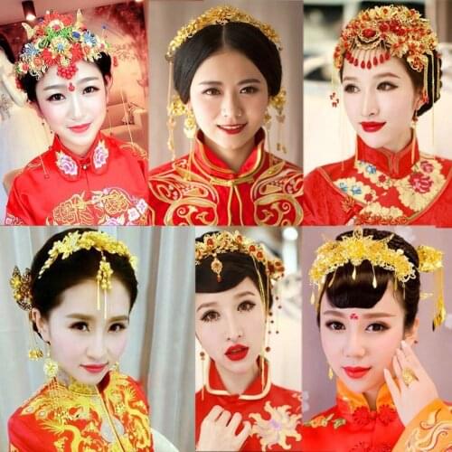 Bridal Headwear 2021 New Wedding Hair Accessories Set Wedding Dress Chinese Retro Phoenix Crown Show Wo Clothing Accessories