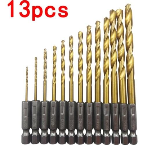 13 Pcs / Lot Hss Hss Titanium Coated Drill Bit Set 1/4 Hex Shank 1.5-6.5 Mm Hex 13pcs / set Neutral / shank drill