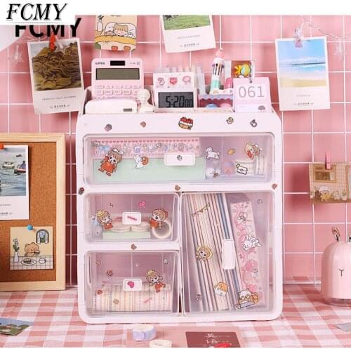 Ins Desktop Storage Box Drawer Shelf Storage Box Container Rack Holder Organizer Cosmetic Stationery Kawaii Desk Rack 2021