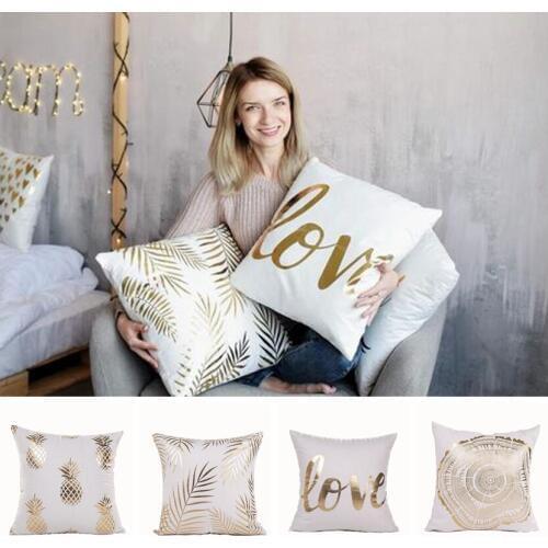 Super Soft Velvet Gold Foil Pillowcase Leaves Heart Love Decorative Pillows Home Decor Sofa Throw Pillow Almofadas Decorativas