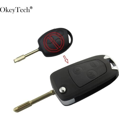Okeytech 3 Buttons Car Modified Flip Folding Remote Key Fob Shell For Ford Focus Mondeo Fiesta C-MAX Fusion Transit KA Key Case