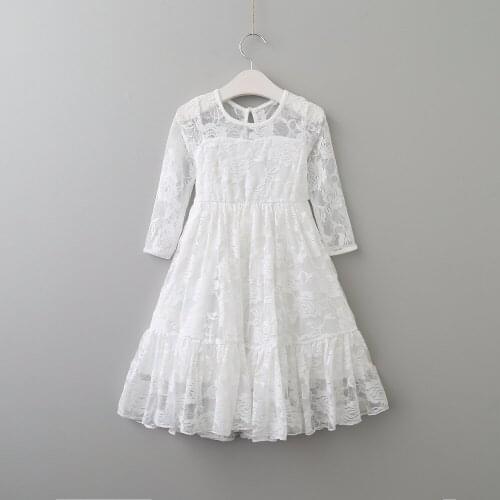 8/9/10/11/12 yrs Fall Teenage Girls Long Lace Dresses Kids Princess Boutique Dress White Blue Khaki New Year Wedding Birthday