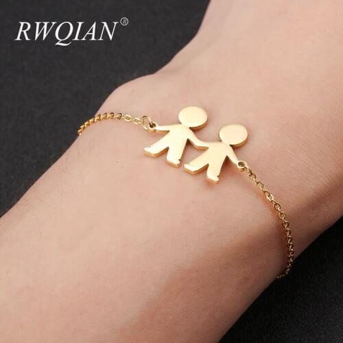 Personalized Custom Bracelets Two Children Boy Stainless Steel Name Bracelets For Women Men Gold Silver Color Charm Jewelry Gift