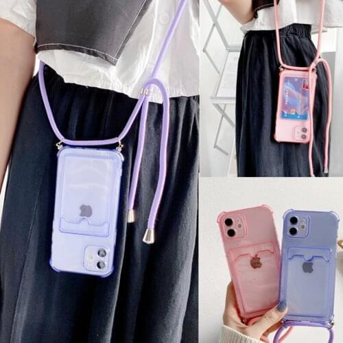 Transparent drop-proof card phone case for samsung galaxy NOTE20 S21 ultra S10 S20 plus S21 S20FE Crossbody strap Phone bag case