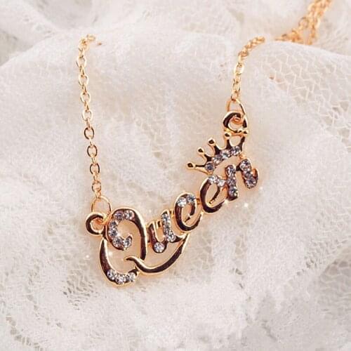 Luxury Gold-Color Queen Crown Chain Necklace Zircon Crystal Necklace Women Fashion Jewelry Birthday Present
