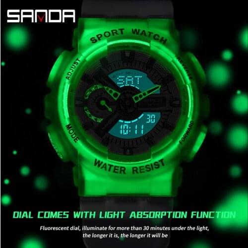 SANDA 2021 Fashion New Electronic Sports Men Watch Fluorescent Case Multifunction Digital Wristwatch Dual Display Students Gift
