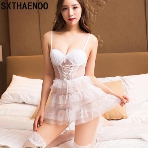SXTHAENOO Sexy Lingerie Hot Women Erotic Lace Mesh Nightdress Babydoll Costumes Underwear Sleepwear Sex Nightgown