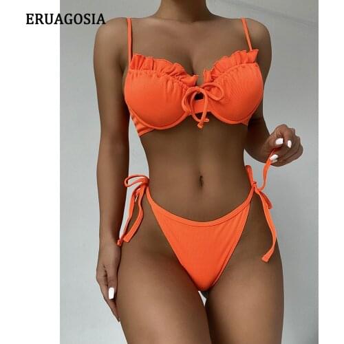 Sexy Bikini Swimsuit Women 2021 Underwire Push Up Swimwear Female Brazilian Bikinis Set Ruffled Bathing Suit Biquini Beach Wear