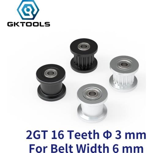 GKTOOLS GT2 2GT 16 Teeth Synchronous Timing Wheel Idler Pulley Bore 3mm with Bearing for 3D Printer Accessories 6mm Belt