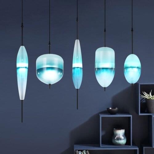 Modern Venice Blue Glass Pendant Lights LED Hanging Lamp for Living Room Restaurant Kitchen Pendant Lamp Home Deco Light Fixture