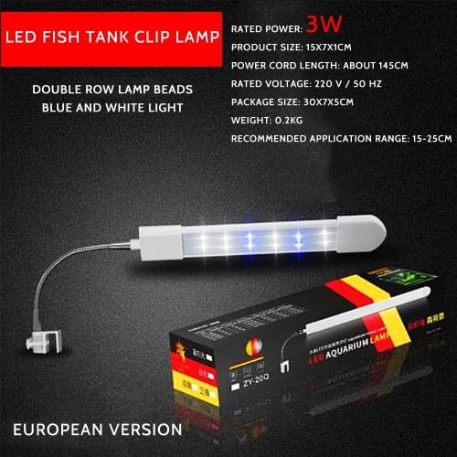 LeChong Fish Tank Led Clip Light Double Row Type Aquatic Plants Grow Lights Aquarium Lighting Bracket Lamp 3W 4W 6W 7W EU Plug