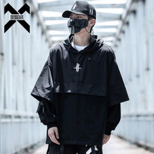 11 BYBBS DARK Techwear Loose Hoodie Mens 2021 Fake two Pieces Embroidery Pullover Hip Hop Streetwear Hoodies Sweatshirts WB328