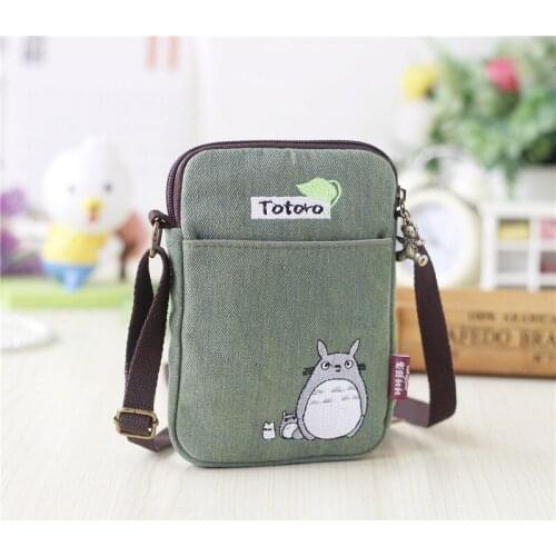 Totoro Shoulder Bag Cute Cartoon Animal Bear Embroidered Coin Purse Mini Crossbody Bags Women Girls Canvas Clutch Phone bag Gift