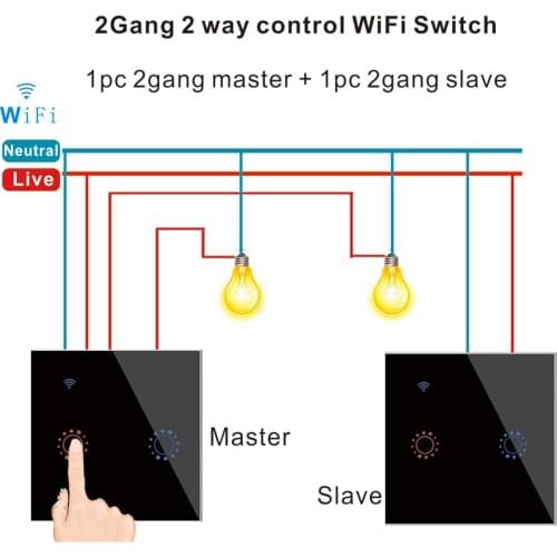2pcs/Set Tuya Smart Wall Touch Switche 1/2/3 Gang 2 Way EU WiFi Switch Glass Compatible Alexa Google Home Voice Control