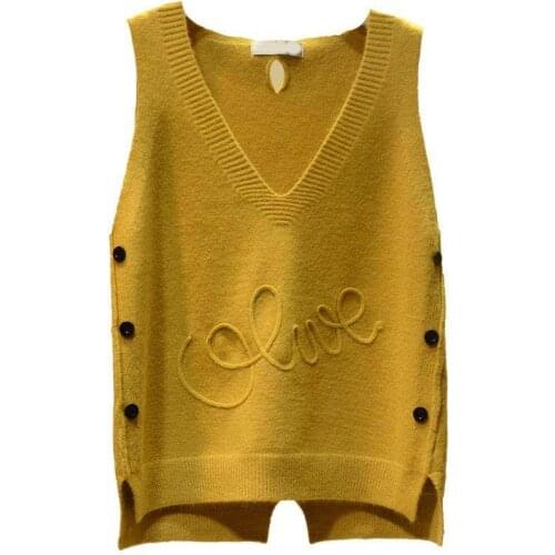 2019 Spring Autumn Female Solid V-Neck Vest Womens Knitted Tank Tops Femme Loose Sweater Pullover Korean Sleeveless Vest A19