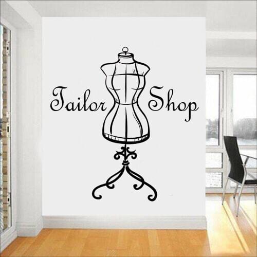 Sewing Store Wall Decal Tailor Shop Atelier Logo Vintage Mannequin Vinyl Self-adhesive Wall Stickers Home Decor Shop Window Z391