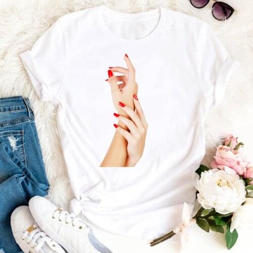 Women Clothes Nail Art Funny Cute Ladies New 90s Summer Print Fashion Tshirt Female Short Sleeve Tee Top Graphic T-shirt