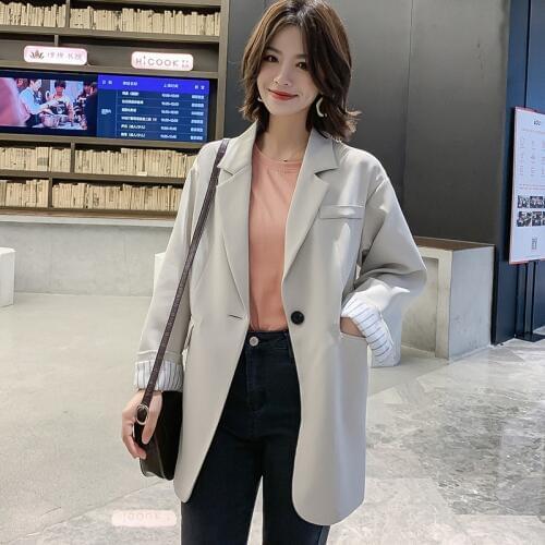 Womens Suits Elegant Solid Blazer 2020 Autumn Loose Jackets Cardigans Female Casual Office Blusas Overcoat Casaco Oversize