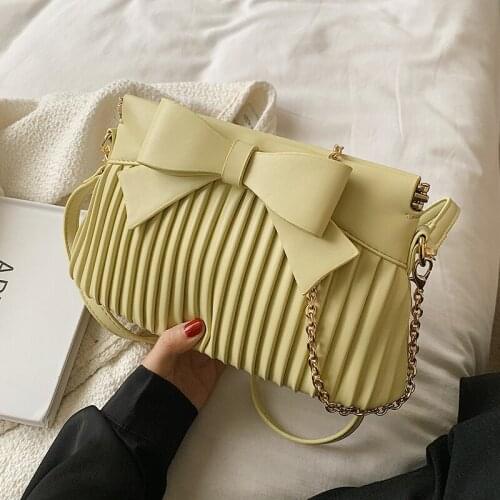 Womens Folds Bow Designers Pu Leather Small Crossbody Bags Luxury Tends Lady Chain Shoulder Purses and Handbags Female