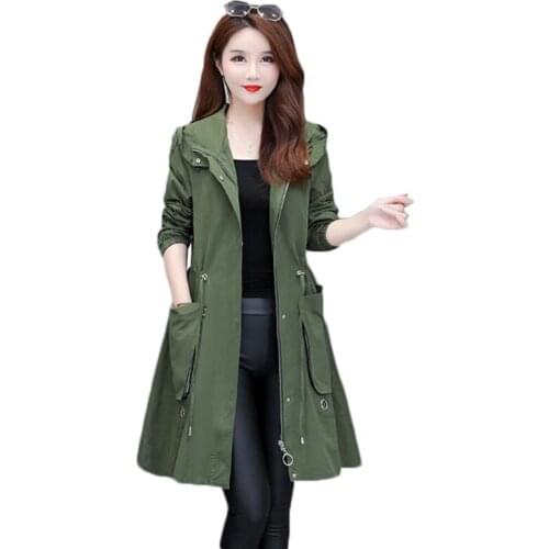 Plus Size 5XL Hooded Trench Coat Women Spring Long Outerwear Casual Tops female Cotton Windbreaker Windproof Coats Lining